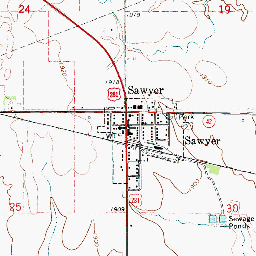 Topographic Map of Sawyer Rural Fire Department, KS