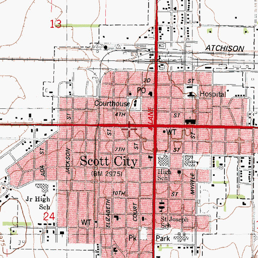 Topographic Map of Scott County Fire Department, KS