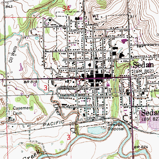 Topographic Map of Sedan Volunteer Fire Department, KS