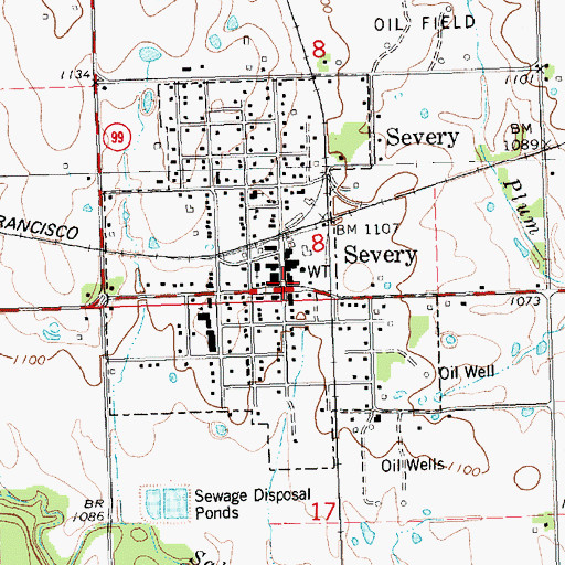 Topographic Map of Severy Fire Department, KS