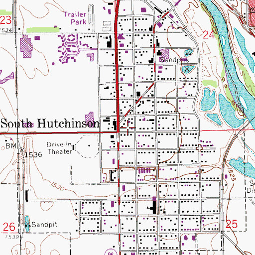 Topographic Map of South Hutchinson Volunteer Fire Department, KS