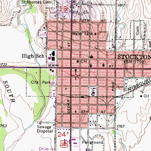 Topographic Map of Stockton Fire Department, KS