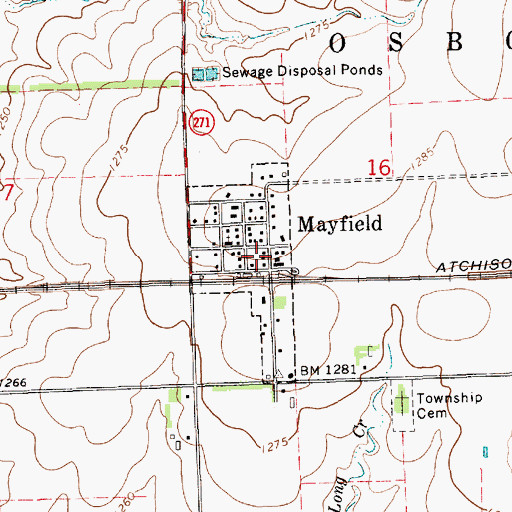 Topographic Map of Sumner County Fire District 8 Mayfield, KS
