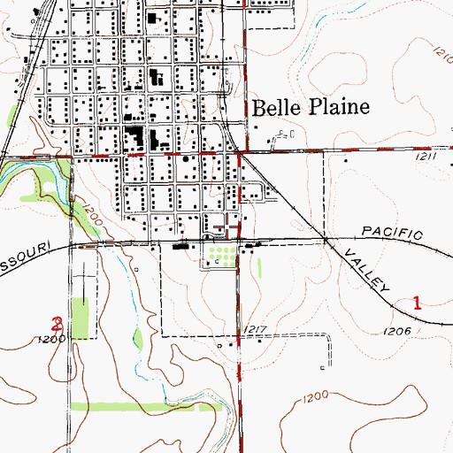 Topographic Map of Sumner County Fire District 9 Belle Plaine, KS