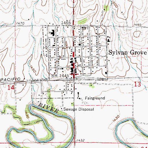 Topographic Map of Sylvan Grove Rural Fire Department, KS