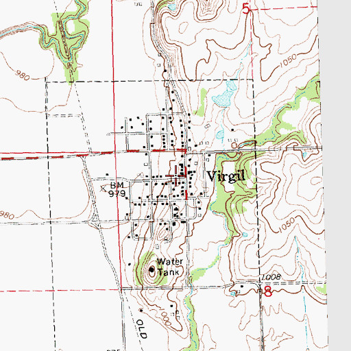 Topographic Map of Virgil Volunteer Fire Department, KS
