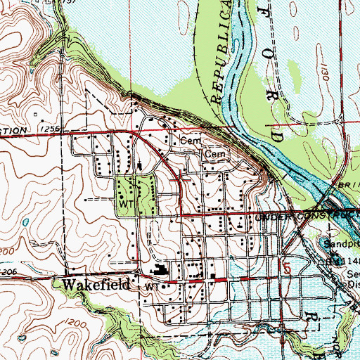 Topographic Map of Wakefield Fire Department, KS