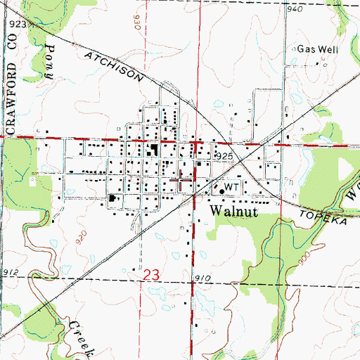 Topographic Map of Walnut Fire Department, KS