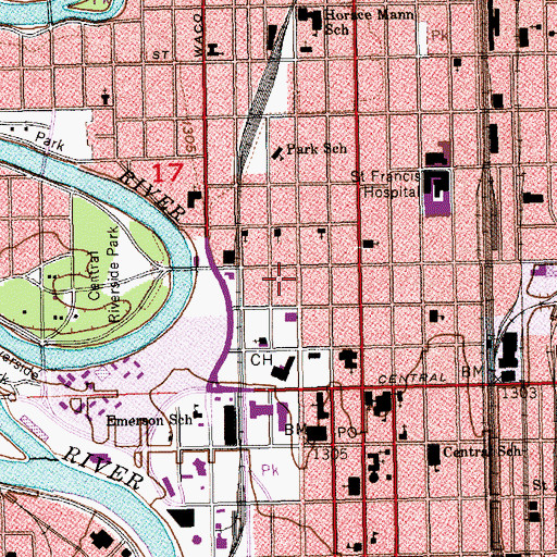 Topographic Map of Wichita Fire Department Station 1, KS