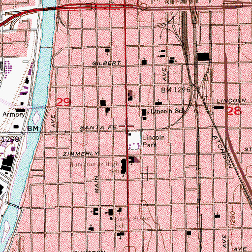 Topographic Map of Wichita Fire Department Station 2, KS