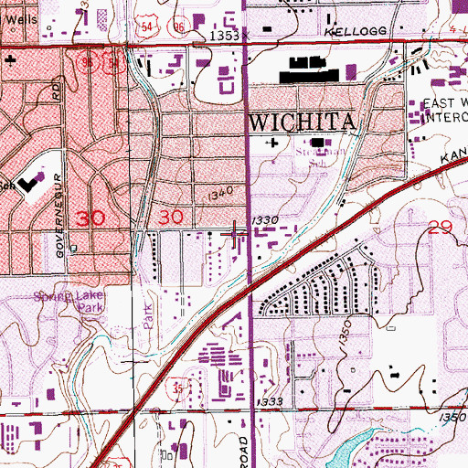 Topographic Map of Wichita Fire Department Station 15, KS