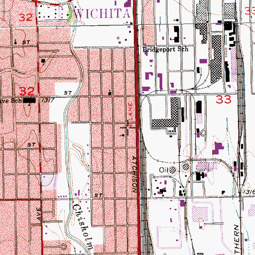 Topographic Map of Wichita Fire Department Station 3, KS