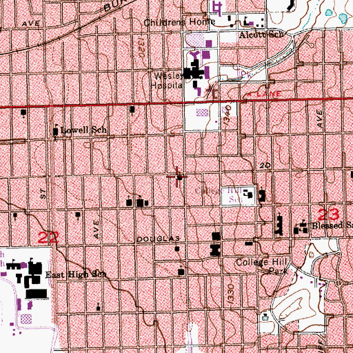 Topographic Map of Wichita Fire Department Station 5, KS