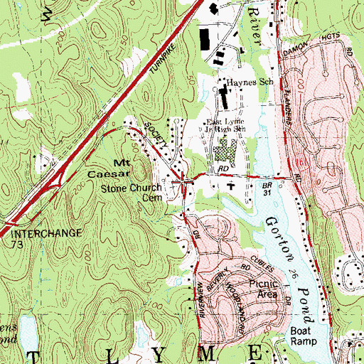 Topographic Map of Stone Church Cemetery, CT