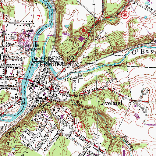 Topographic Map of East Loveland Nature Preserve, OH