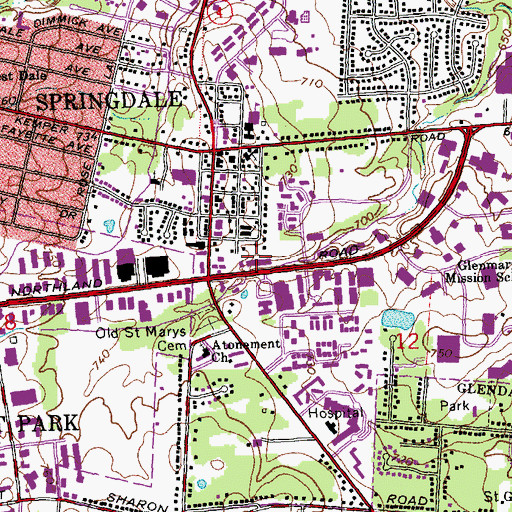 Topographic Map of Old Gate Plaza Shopping Center, OH