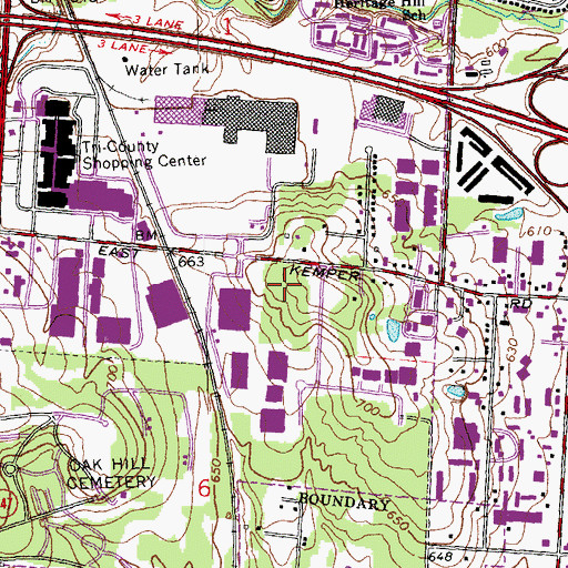 Topographic Map of Tri-County Crossing Shopping Center, OH