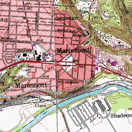 Topographic Map of Mariemont Village Hall, OH