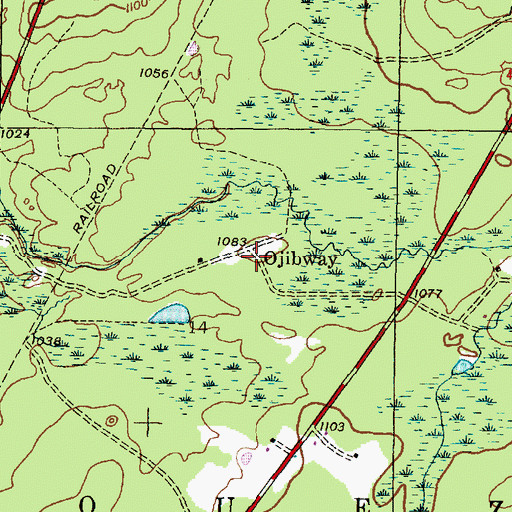 Topographic Map of Ojibway Post Office (historical), MI