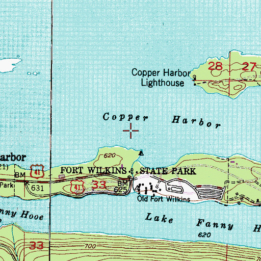 Topographic Map of Fort Wilkins Historical Marker (historical), MI