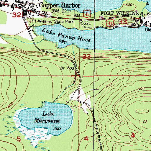 Topographic Map of Manganese Falls, MI