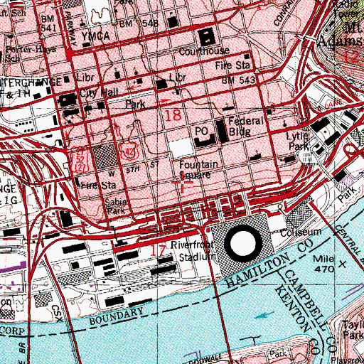 Topographic Map of Pike's Opera House (historical), OH