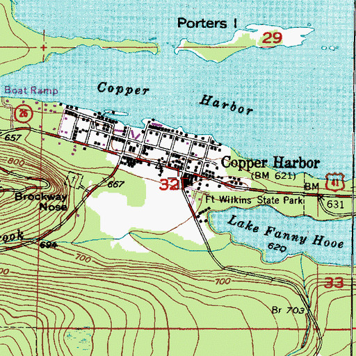 Topographic Map of Copper Harbor Post Office, MI