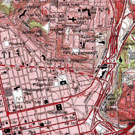 Topographic Map of First District Public School (historical), OH