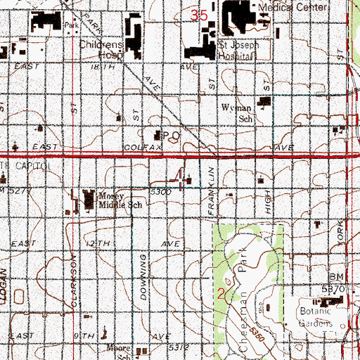 Topographic Map of First Unitarian Church, CO
