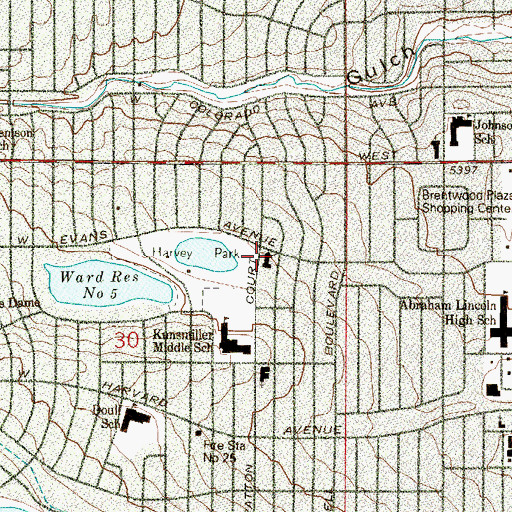 Topographic Map of Harvey Park Baptist Church, CO