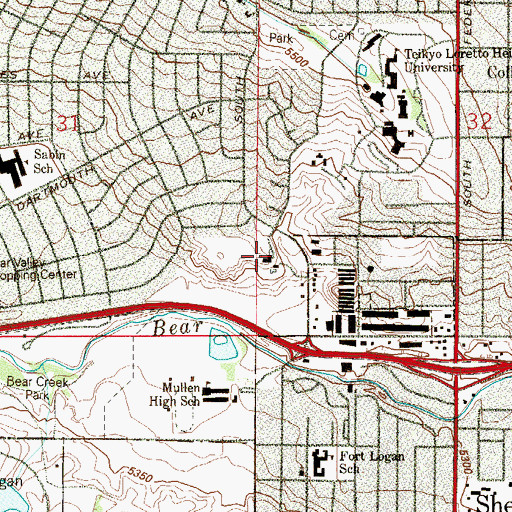Topographic Map of Harvey Park Christian Church, CO