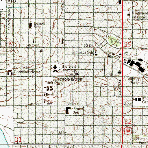 Topographic Map of Highland Christian Church, CO