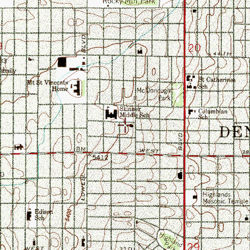 Topographic Map of Highlands Lutheran Church, CO