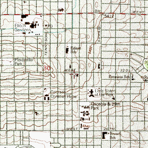 Topographic Map of Highlands United Methodist Church, CO