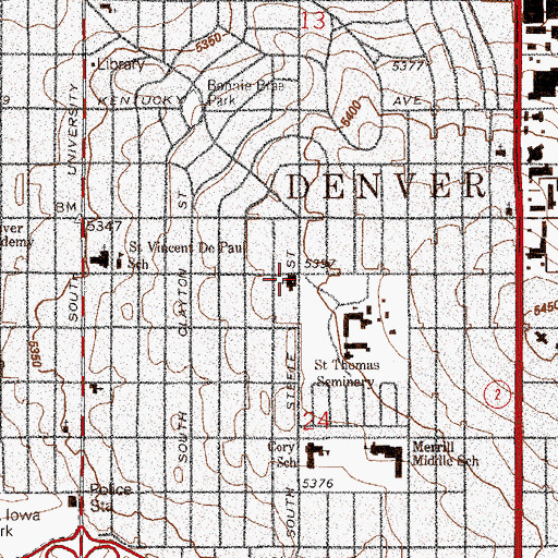 Topographic Map of Kirk of Bonnie Brae United Church of Christ, CO