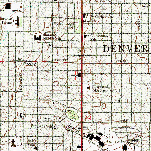 Topographic Map of North Highland Presbyterian Church, CO