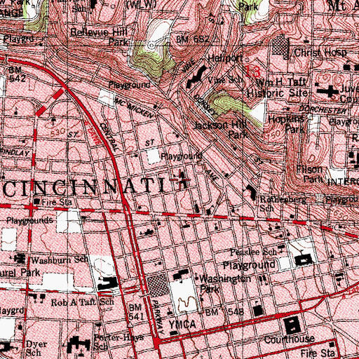 Topographic Map of Over-the-Rhine Community Center, OH