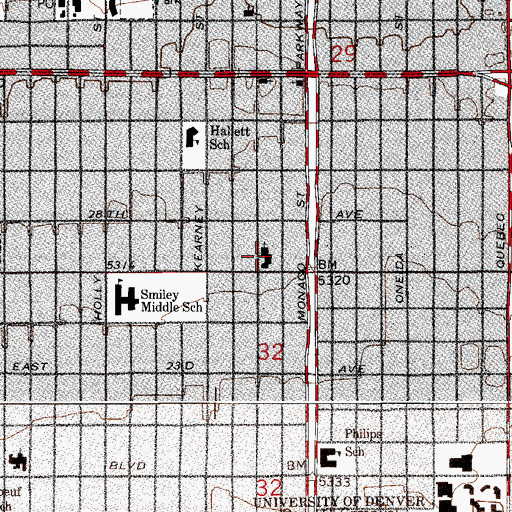 Topographic Map of Park Hill Congregational Church, CO