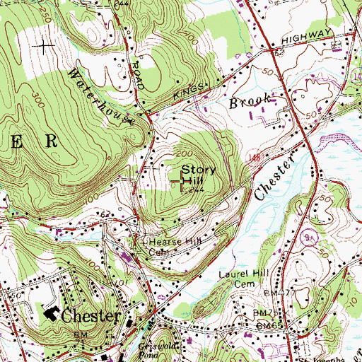 Topographic Map of Story Hill, CT