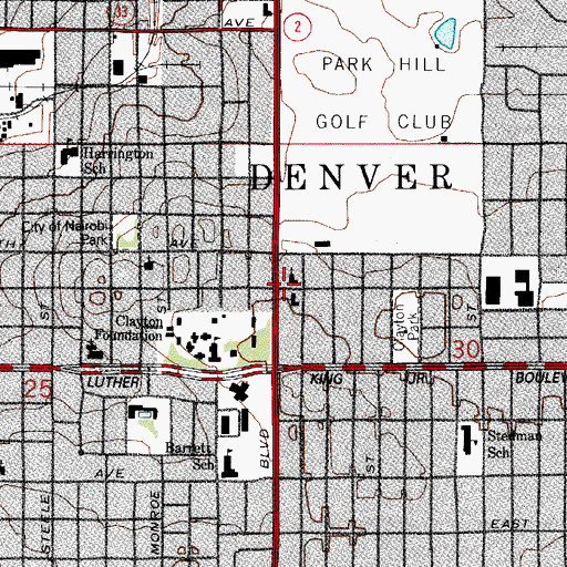 Topographic Map of Park Hill Presbyterian Church, CO