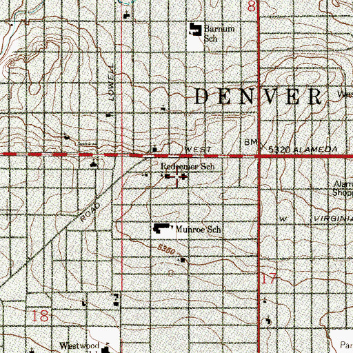 Topographic Map of Redeemer Lutheran Church, CO