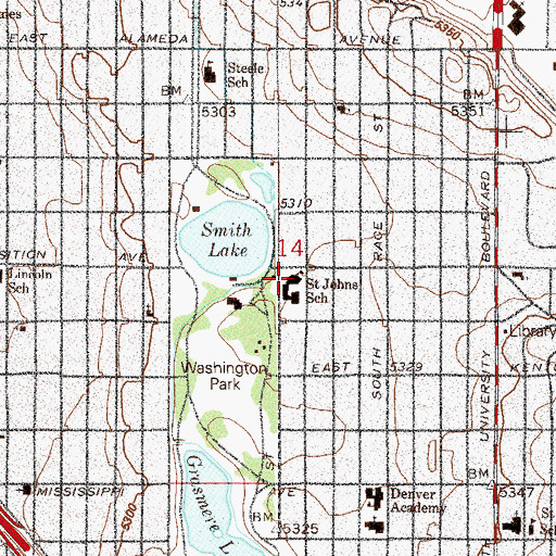 Topographic Map of Saint John's Lutheran Church, CO