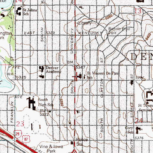 Topographic Map of Saint Vincent de Paul Church, CO