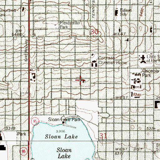 Topographic Map of Sloan's Lake Community Church, CO