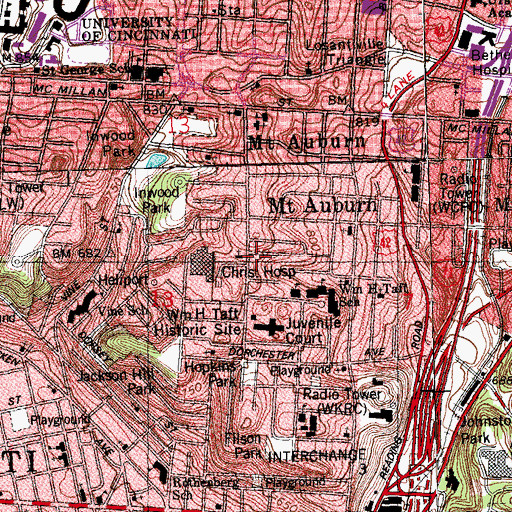 Topographic Map of Mount Auburn Firehouse (historical), OH