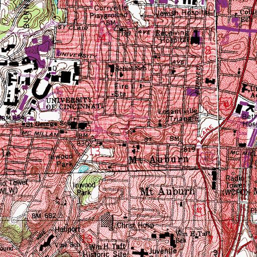 Topographic Map of Corryville Triangle Park, OH