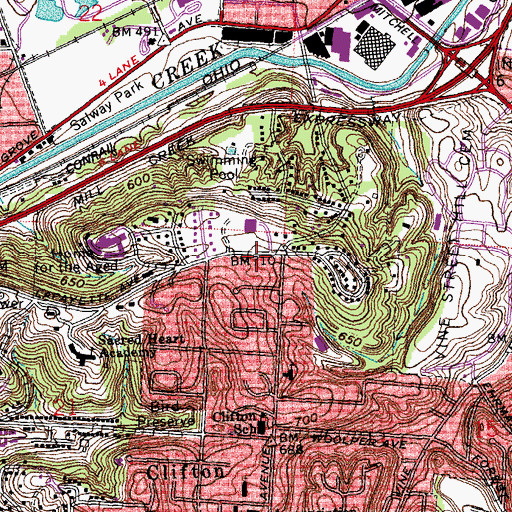 Topographic Map of Clifton Farm (historical), OH