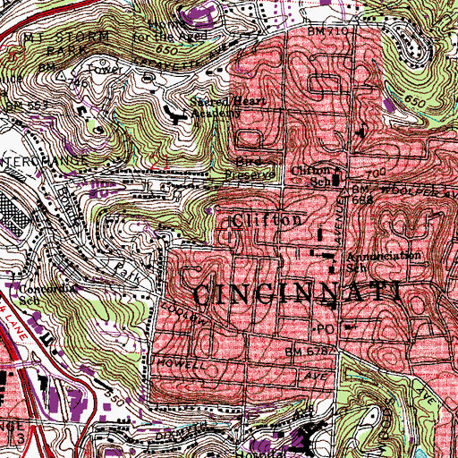 Topographic Map of Clifton School For Young Ladies (historical), OH