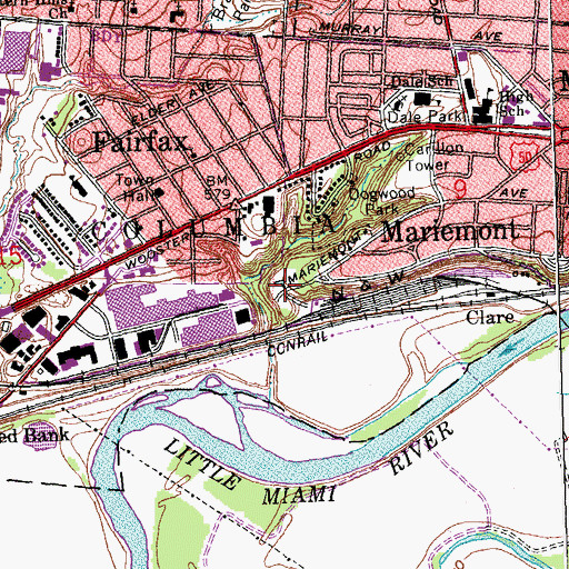 Topographic Map of Mariemont Municipal Swimming Pool, OH