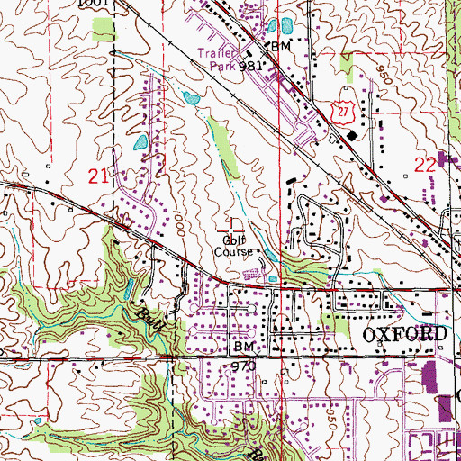 Topographic Map of Oxford Country Club, OH